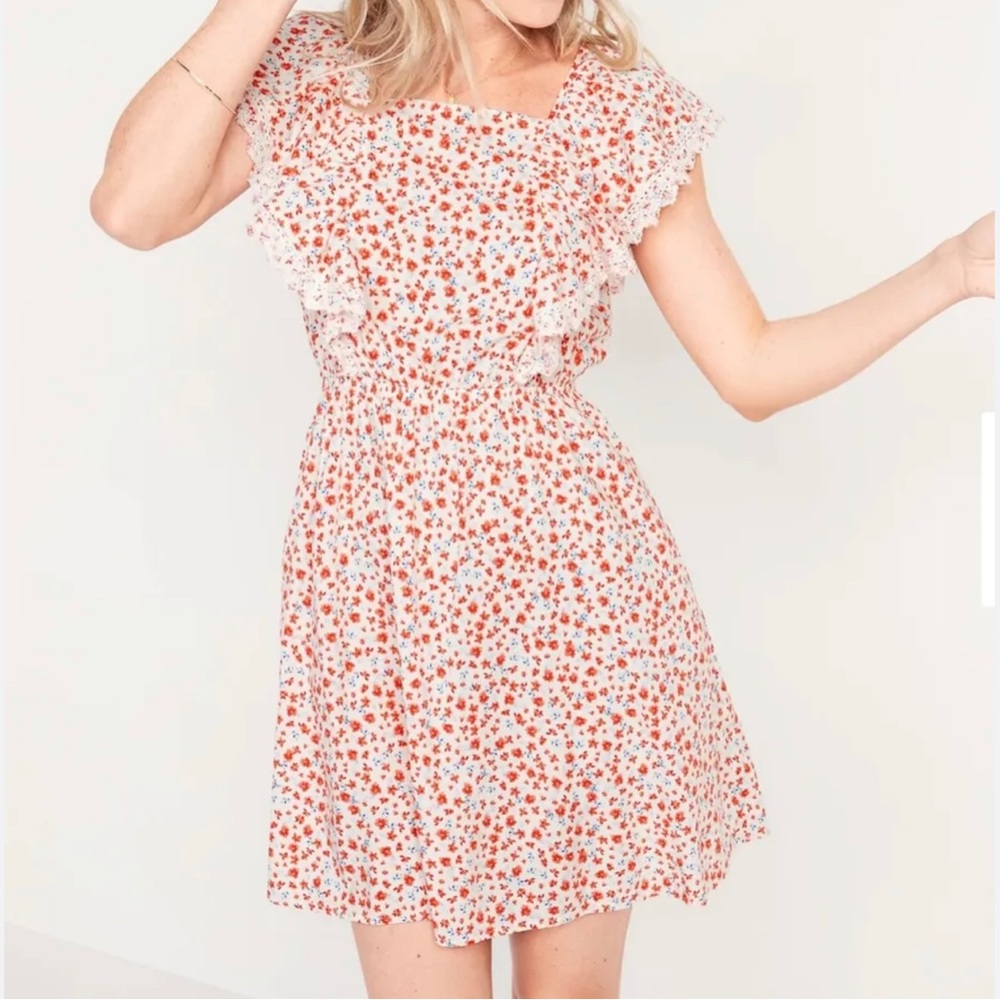 Old Navy Waist Defined Flutter Sleeve Tie-Back Dress